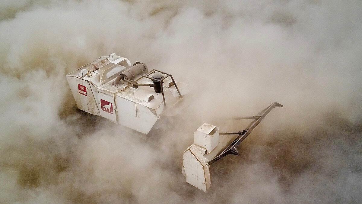 a tank in the smoke