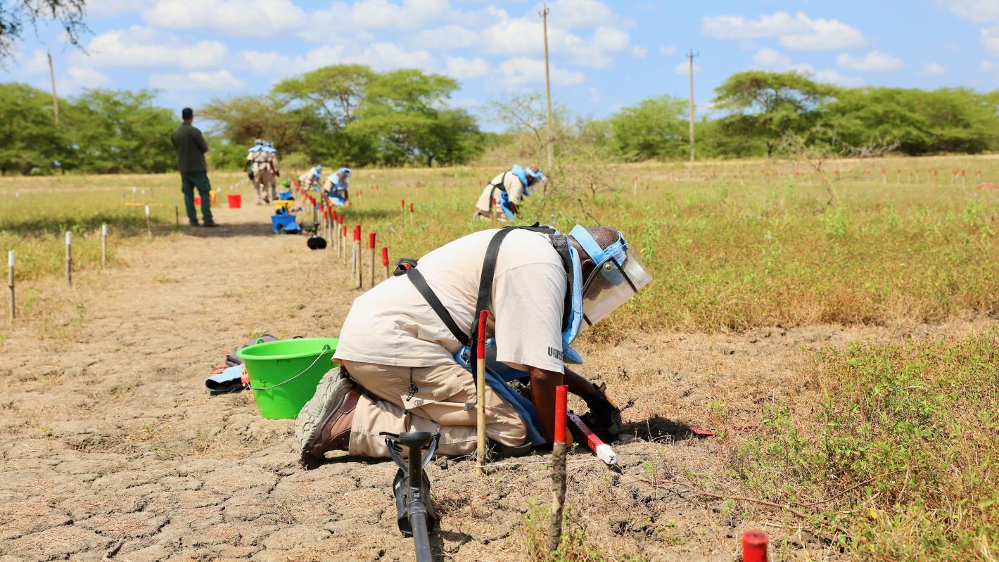 some deminers are doing an accreditation on a field