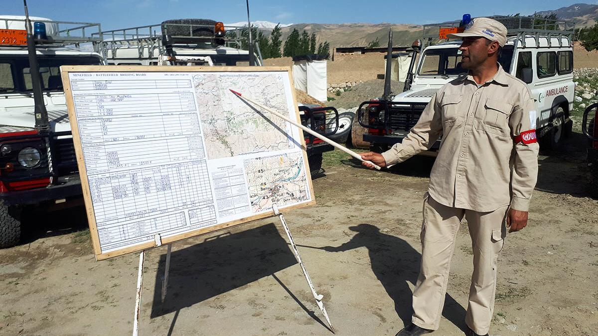 a man is pointing on a briefing board