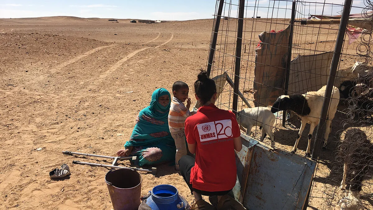 UNMAS and ASAVIM, Asociación Saharawi de Victimas de Minas, visiting a landmine victim in a Sahrawi camp close to Tindouf, Algeria.