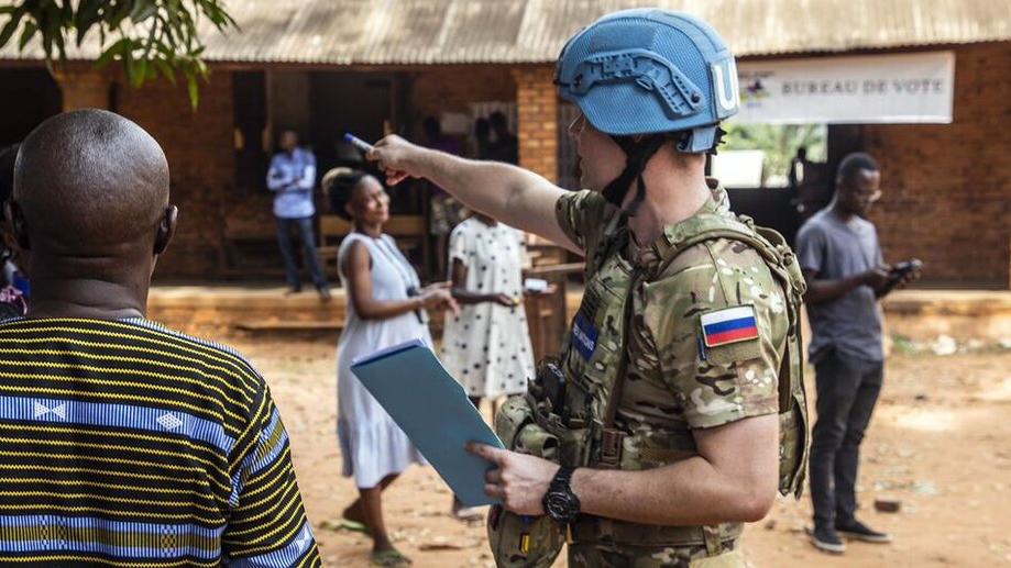 Peacekeepers on patrol at a polling centre in the capital Bangui during the elections