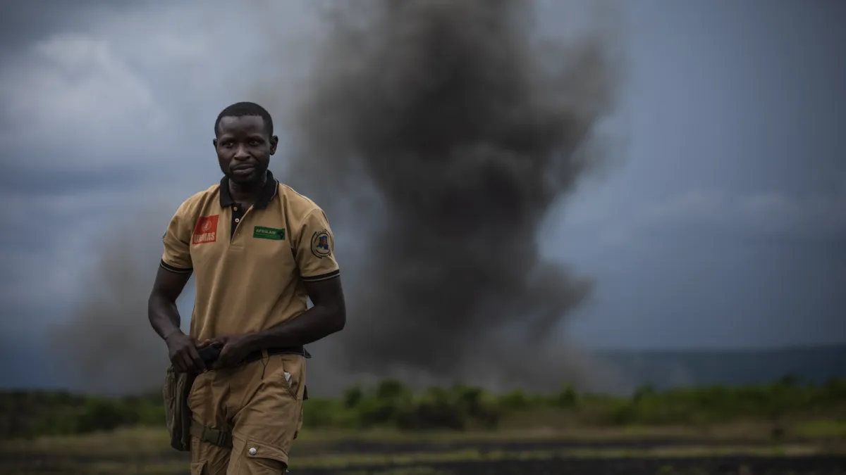 UNMAS’ IP conducting the demolition of expired ammunition belonging to the MONUSCO Force in Mumbambiro, Goma, in May 2022