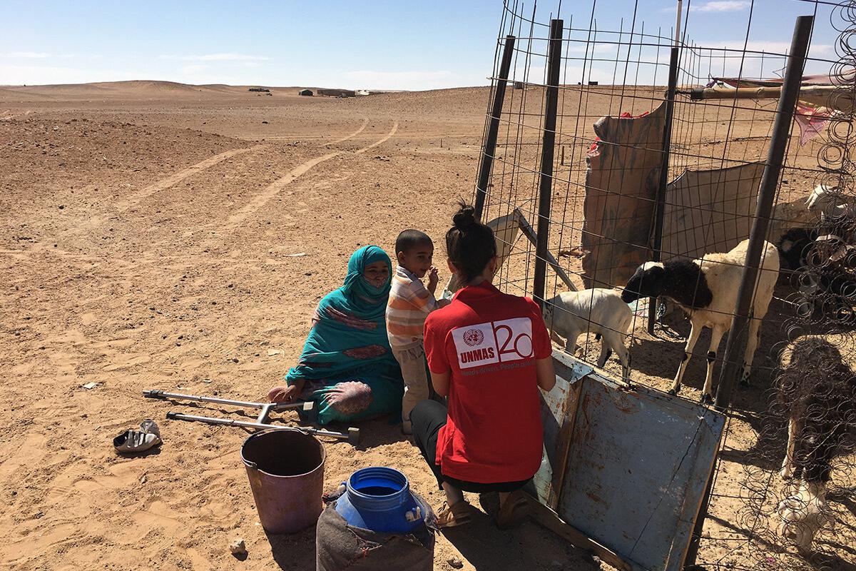 UNMAS and ASAVIM, Asociación Saharawi de Victimas de Minas, visiting a landmine victim in a Sahrawi camp close to Tindouf, Algeria.
