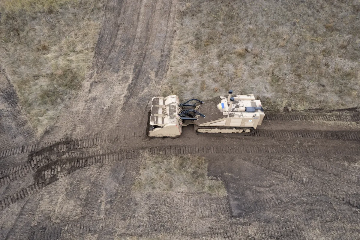 The remotely-operated demining machine delivered by UNOPS to the SSTS.