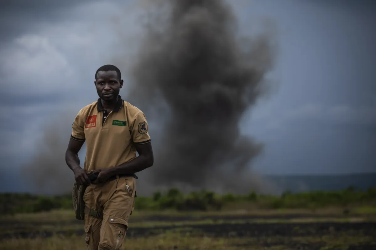 UNMAS’ IP conducting the demolition of expired ammunition belonging to the MONUSCO Force in Mumbambiro, Goma, in May 2022