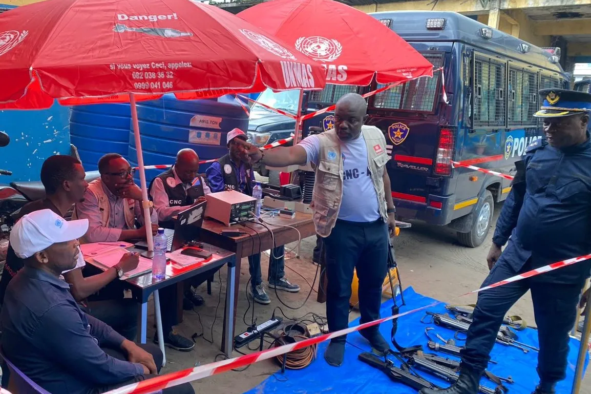 Weapons marking by the National Commission on Small Arms and Light Weapons Control (CNC-ALPC) at a Congolese National Police (PNC) site in Kinshasa, 09 May 2025. 