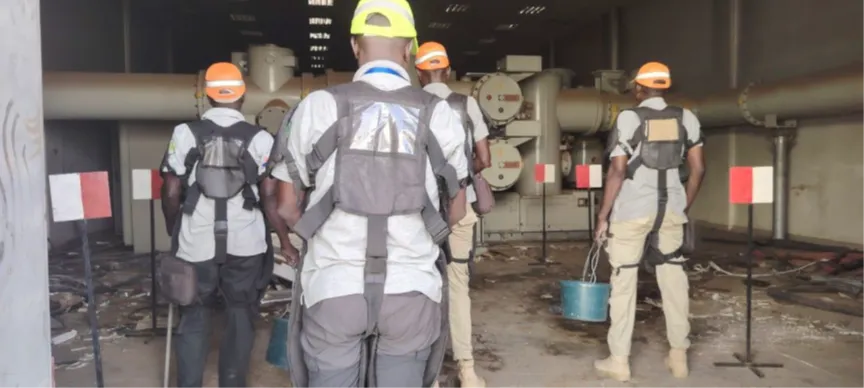 Clearance team conducts building clearance inside a heavily damaged substation structure (Photo - UNMAS/SLG)